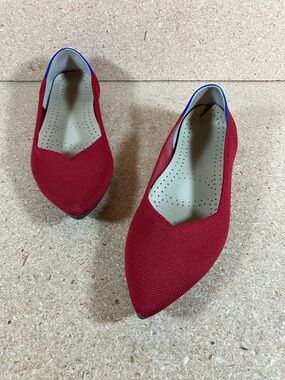 Rothy's Red Blue Knit Pointed Toe Slip On Flats Women's Size 8